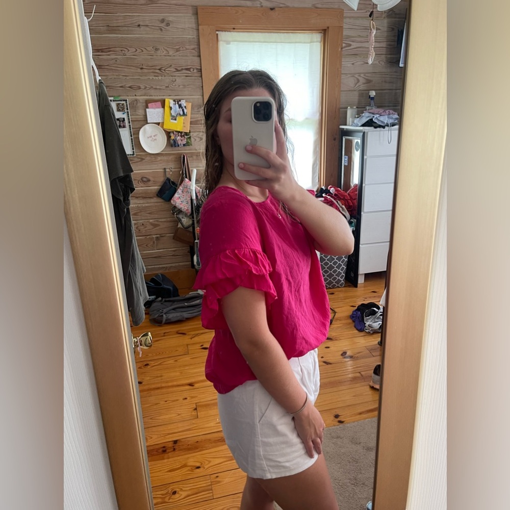 Hot Pink Ruffle Sleeve Blouse - Picture 2 of 3